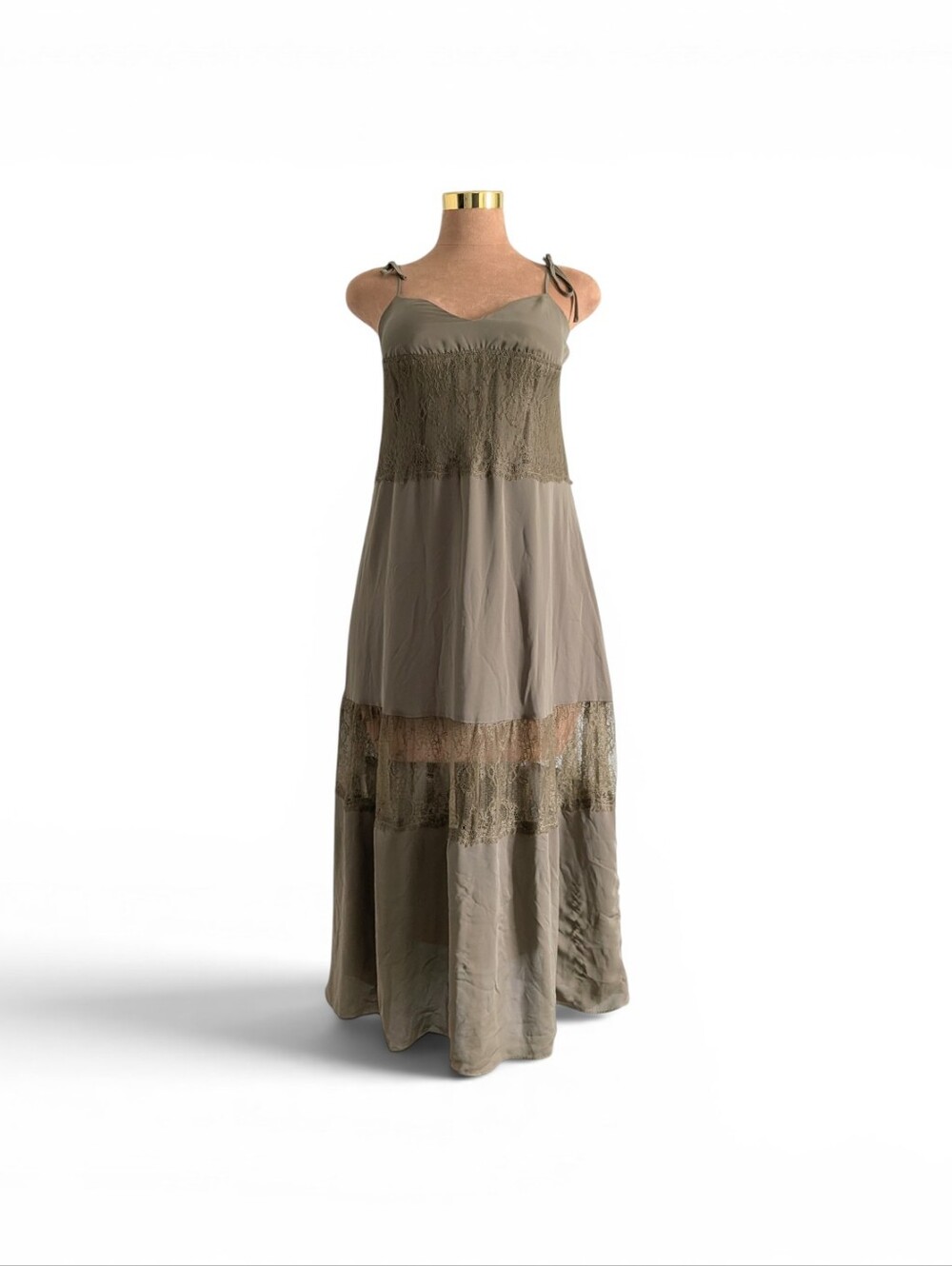 Bebe Olive Green Lace Summer Maxi Dress